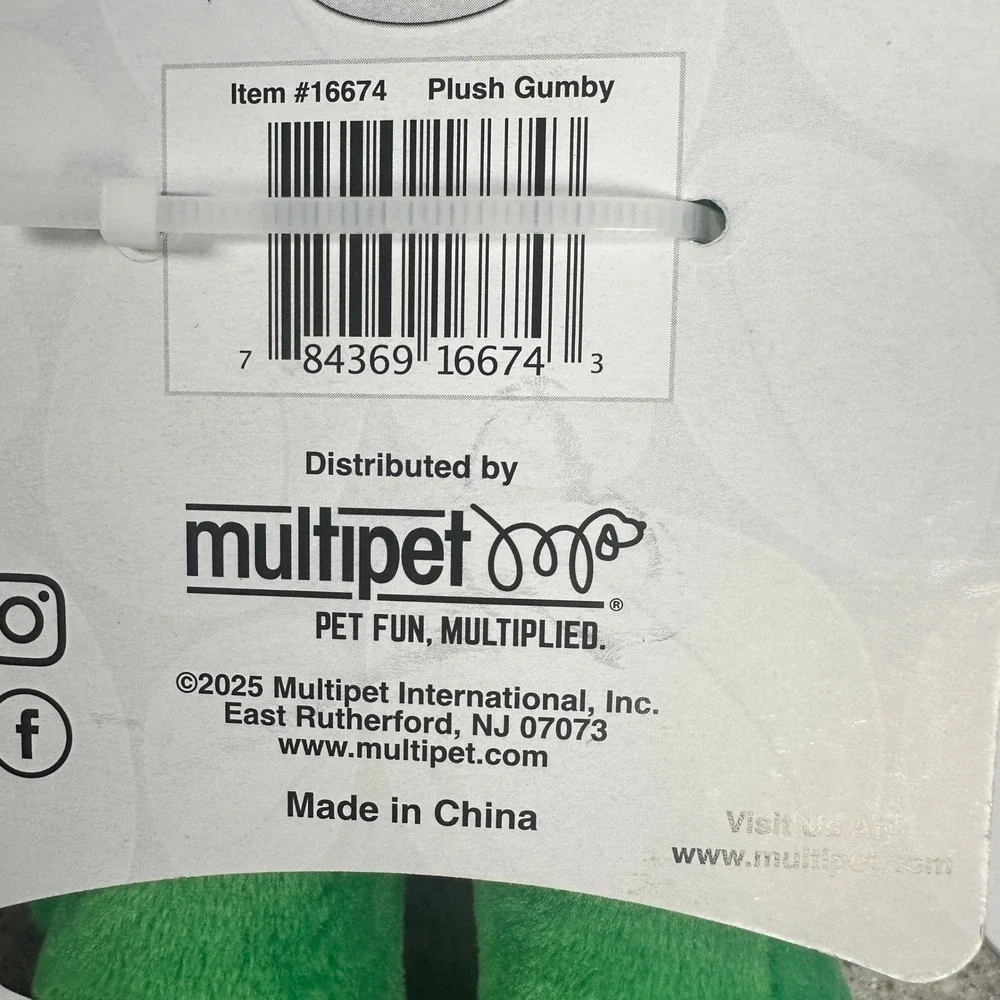 Multipet Gumby Dog Toy Small Green New Squeaky‎ Plush Character Toy 16674